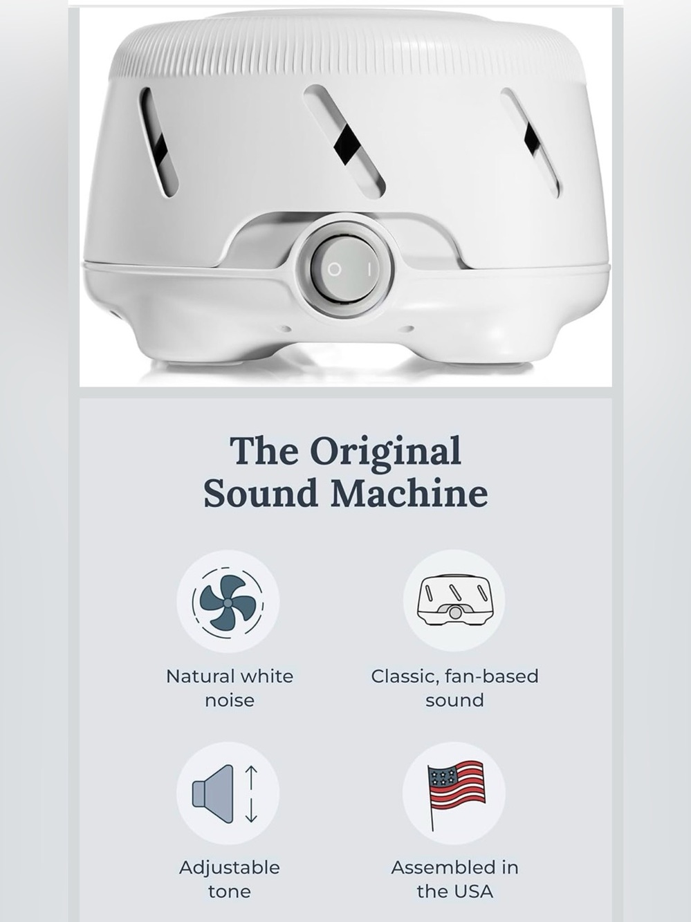 NEW Yogasleep Dohm Uno White Noise Sound Machine, Real Fan Inside - White color